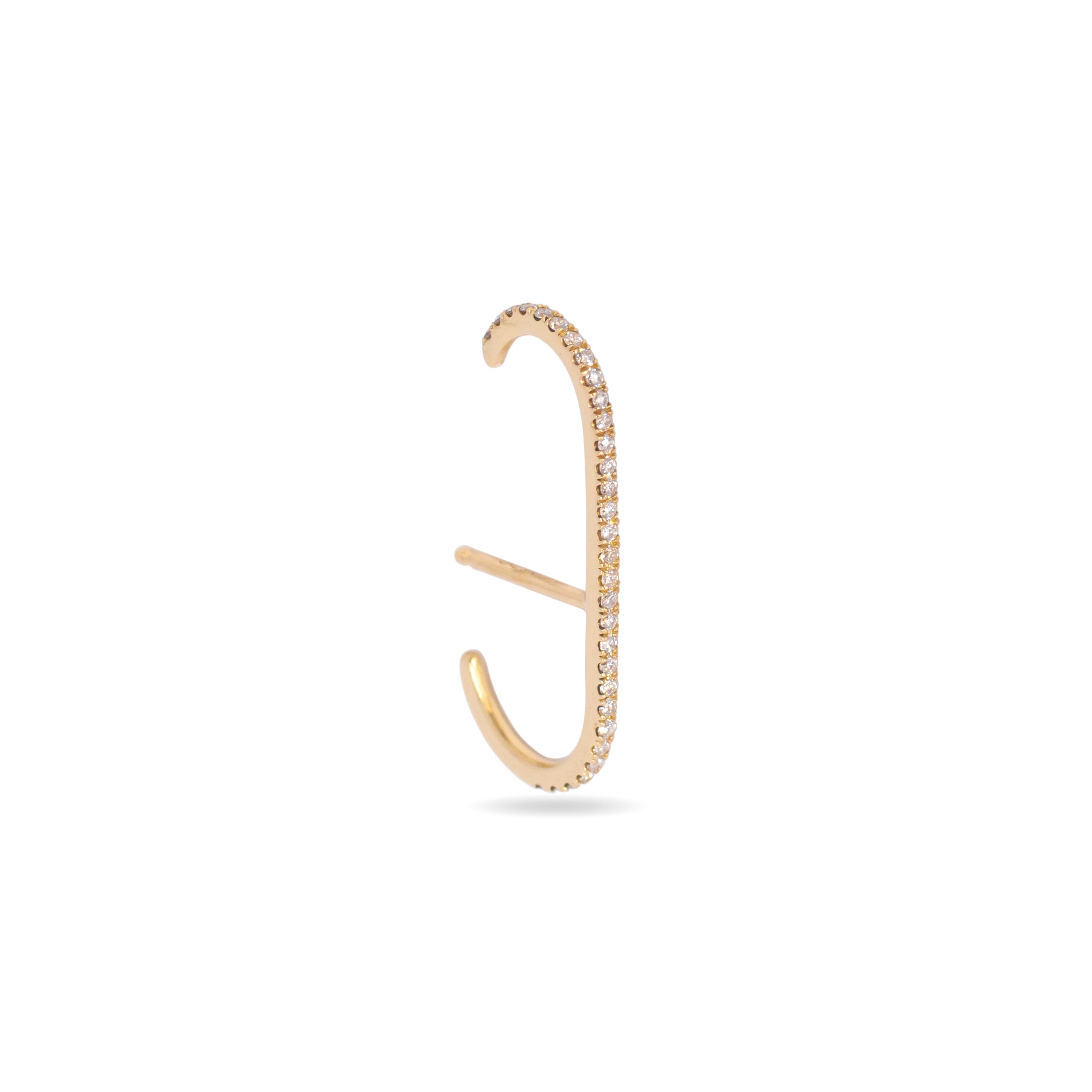 Minimalist Ear Cuff With Pavé Diamond -  14k Yellow Gold