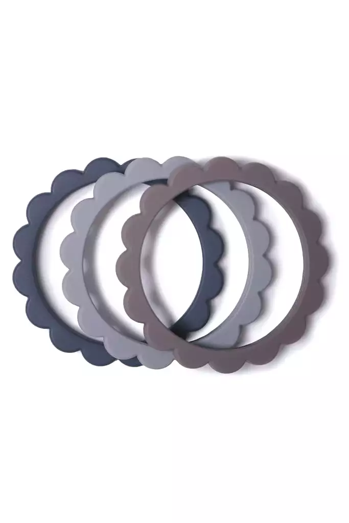 Mushie - Flower Bracelet 3/pack - Dove Gray/steel/stone