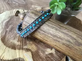 Navajo Style Pearl & Turquoise Stretch Bracelet