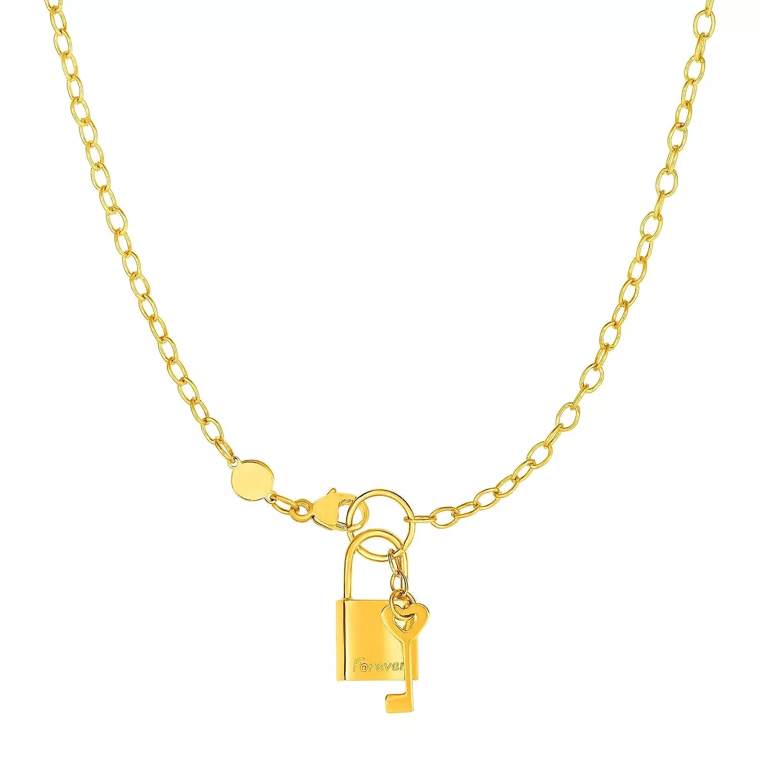 Necklace with Lock and Key in 14k Yellow Gold