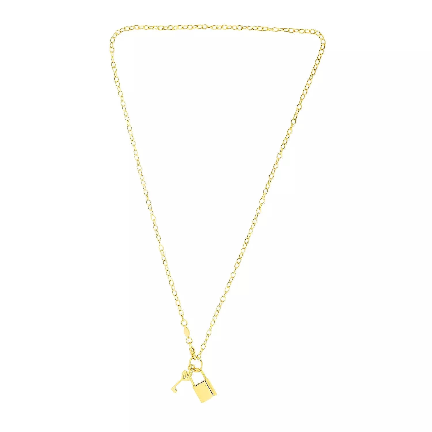 Necklace with Lock and Key in 14k Yellow Gold