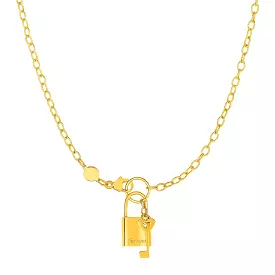 Necklace with Lock and Key in 14k Yellow Gold