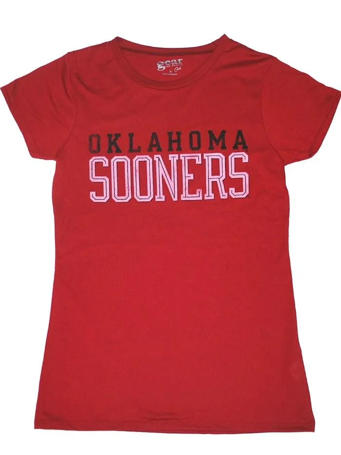 Oklahoma Sooners Gear for Sports Co.ed Women Red Black Short Sleeve T-Shirt (M)