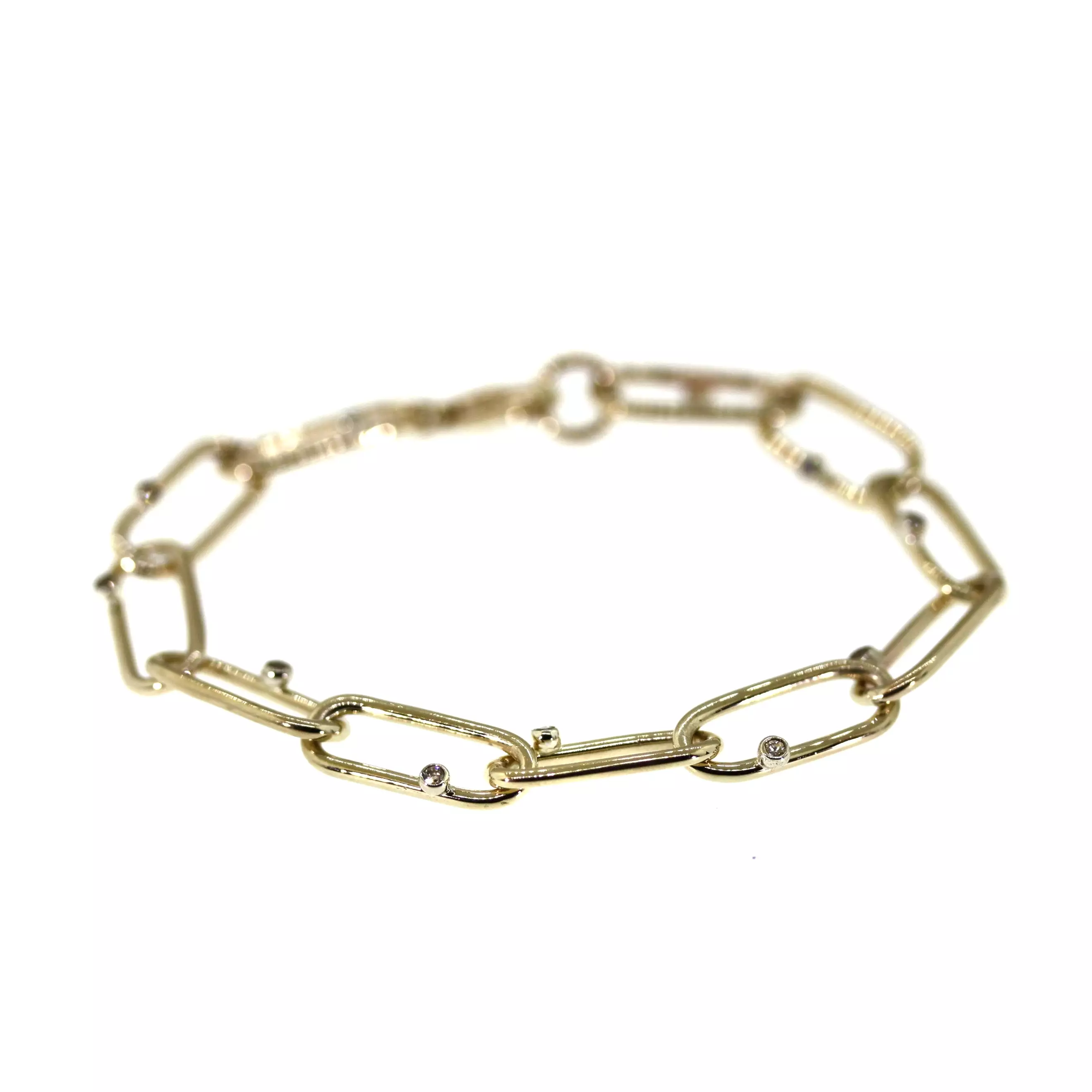 Polished Yellow Gold Link & Diamond Bracelet