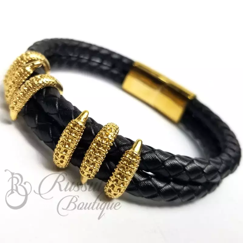 RB sleek woven leather Bracelet | Gold