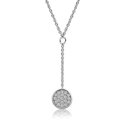 Rhodium Brass Necklace with CZ in Clear