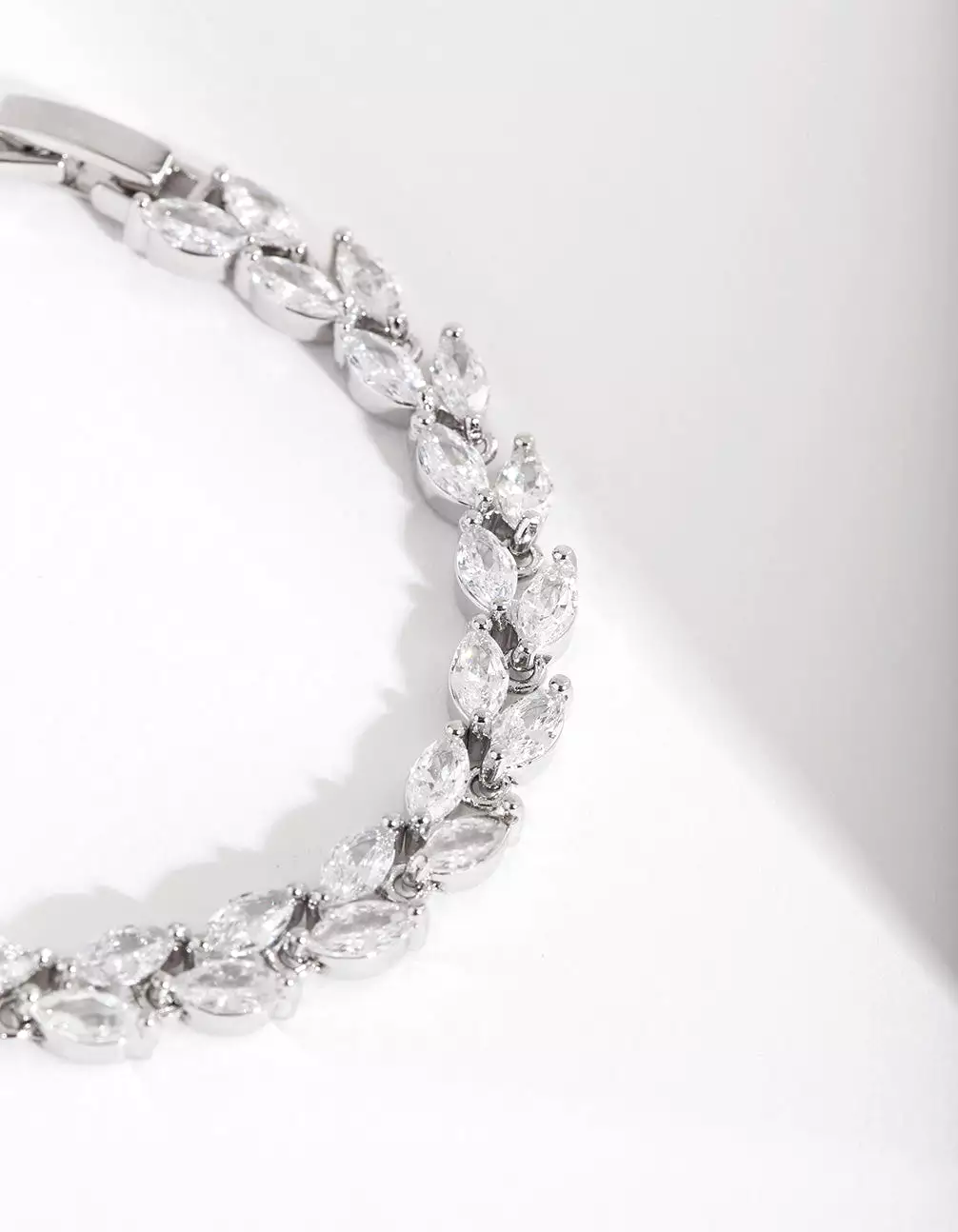 Rhodium Diamond Simulant Petal Row Tennis Bracelet