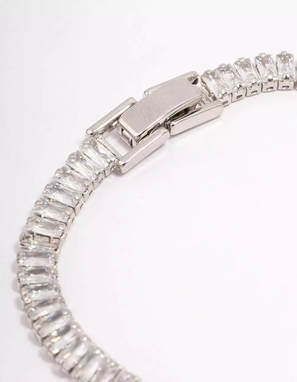 Rhodium Round Emerald-Cut Rectangular Tennis Bracelet