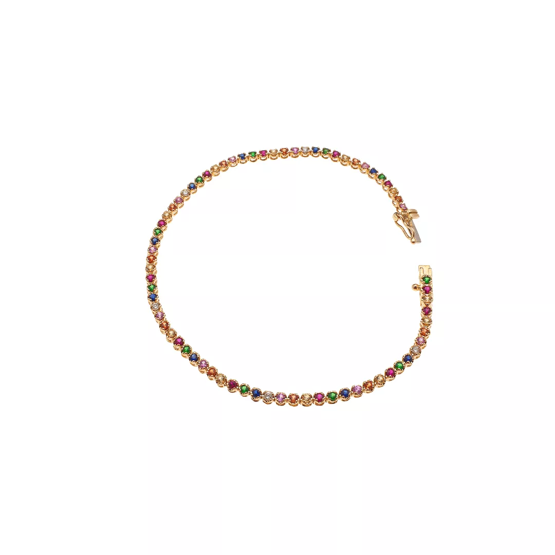 Small 14K Gold Rainbow Tennis Bracelet