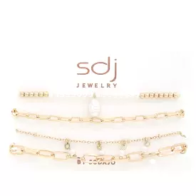 Sodajo Pearl Bead Oval Link Bracelet Set