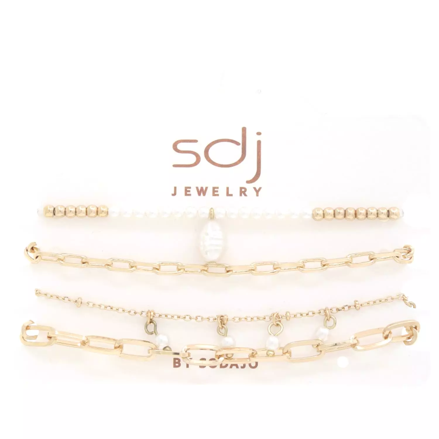 Sodajo Pearl Bead Oval Link Bracelet Set