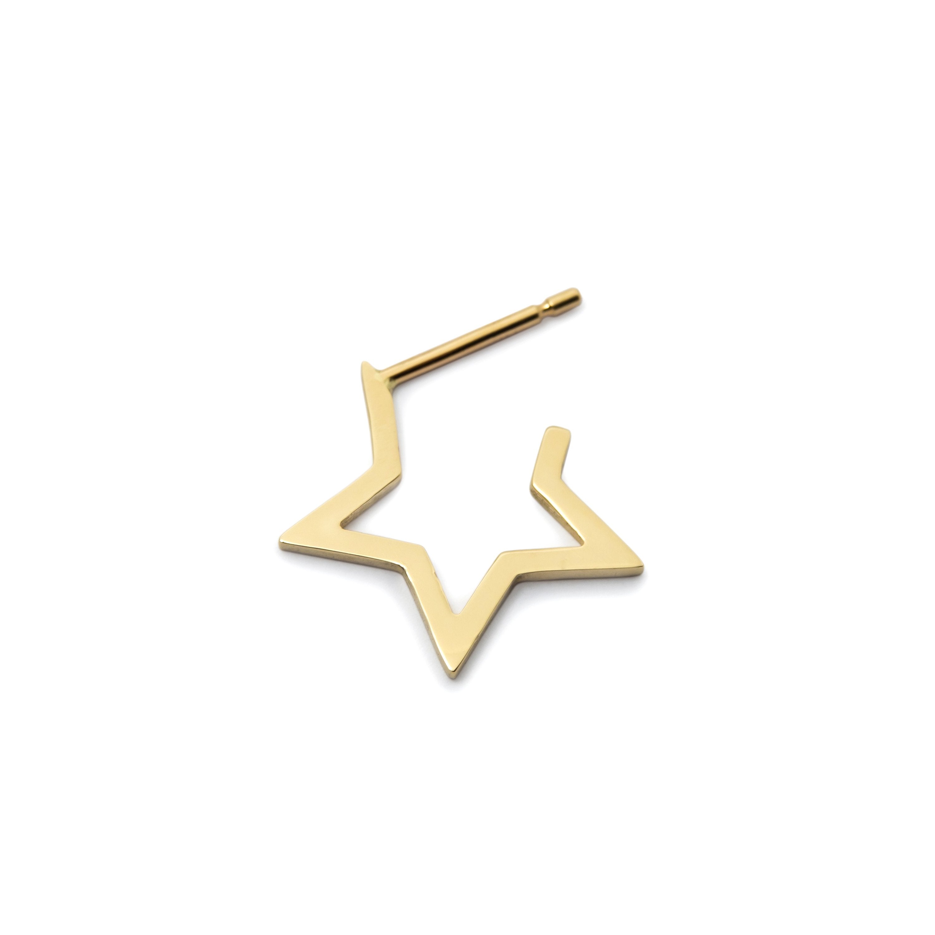 Stella Earring - Star Open Hoop Earring 14K Yellow Gold