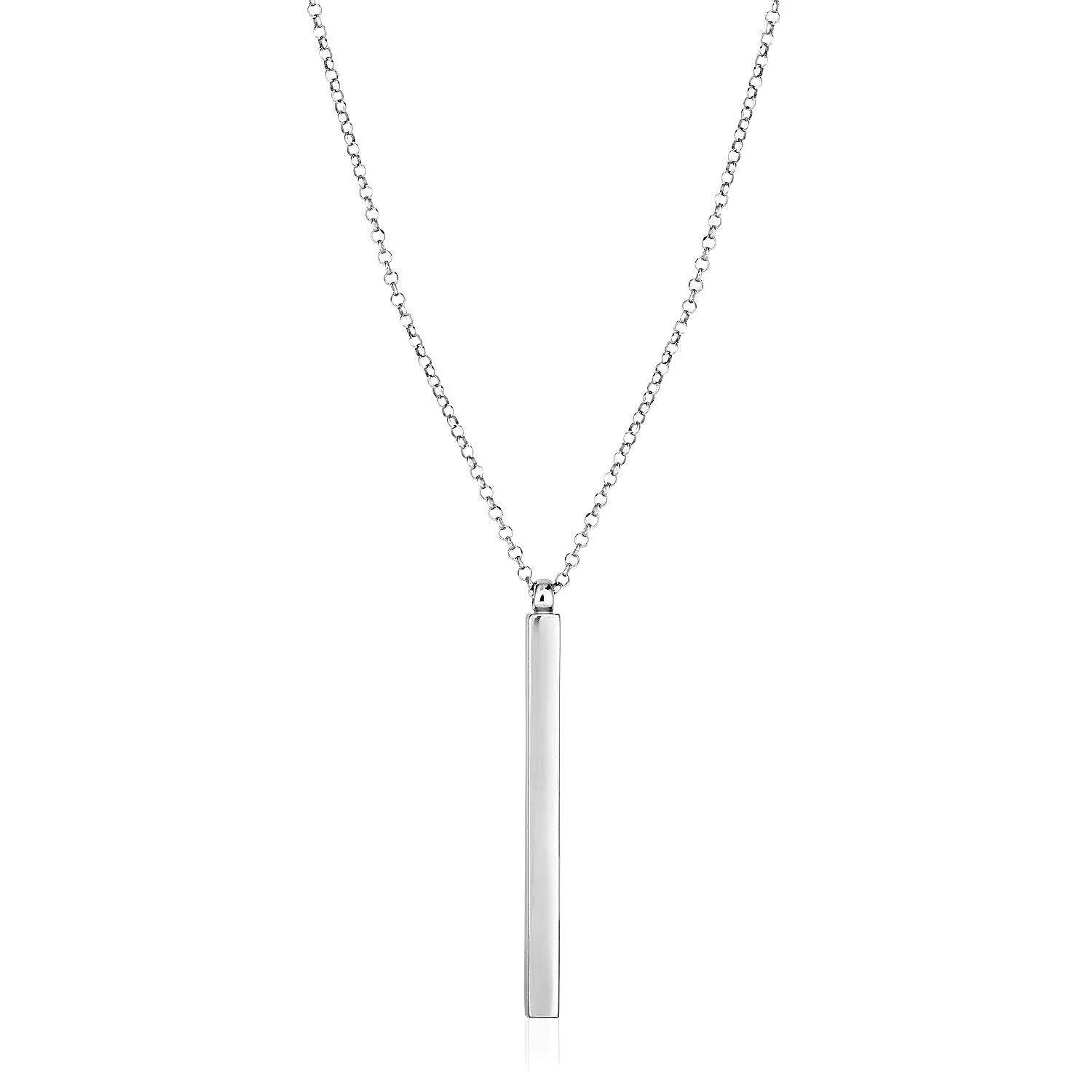 Sterling Silver 24 inch Necklace with Long Polished Bar Pendant