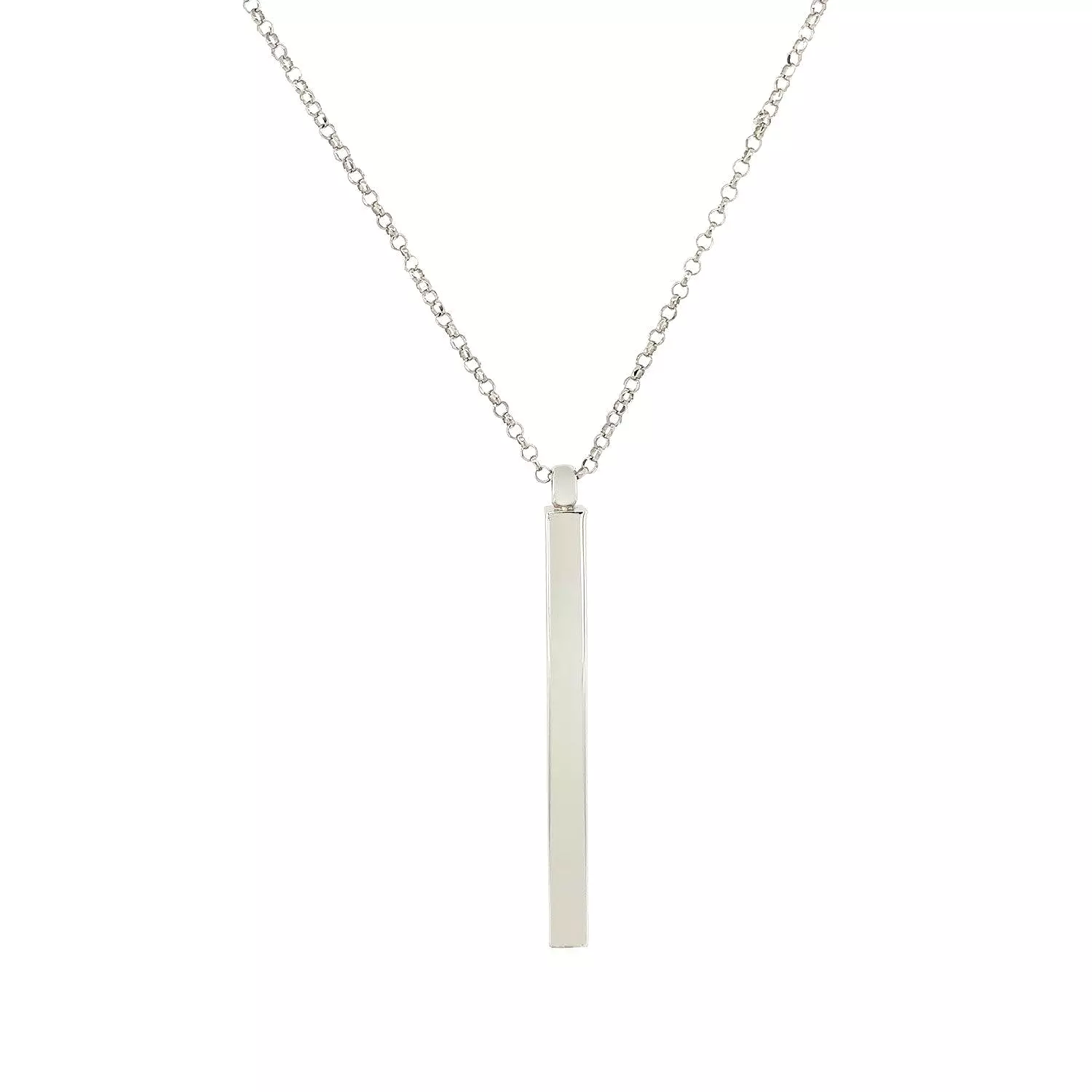 Sterling Silver 24 inch Necklace with Long Polished Bar Pendant