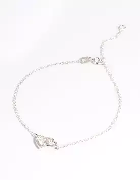 Sterling Silver Cubic Zirconia Heart Link Bracelet