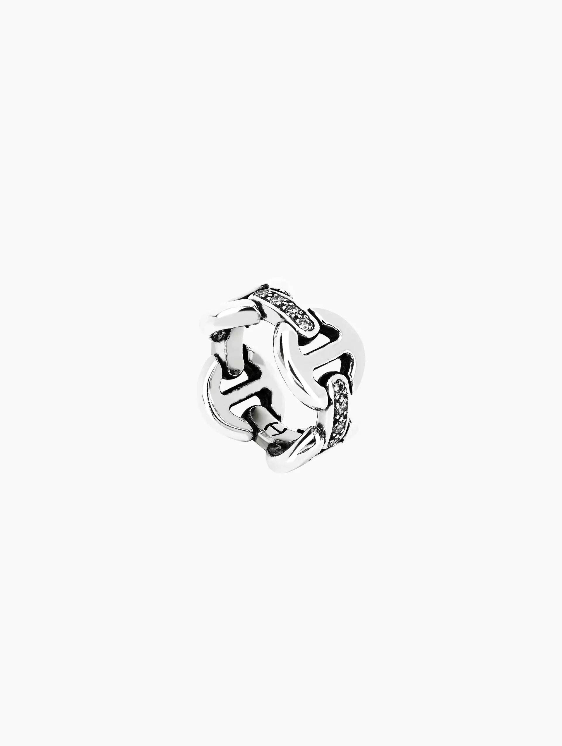 Sterling Silver Quad Link Ring with Diamond Bridges