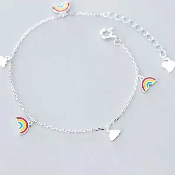 Sterling Silver Rainbow And Cloud Charm Bracelet