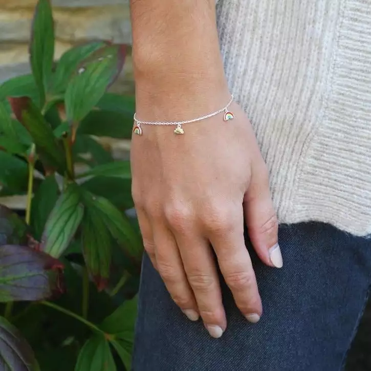 Sterling Silver Rainbow And Cloud Charm Bracelet