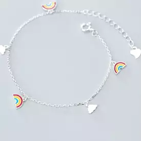 Sterling Silver Rainbow And Cloud Charm Bracelet