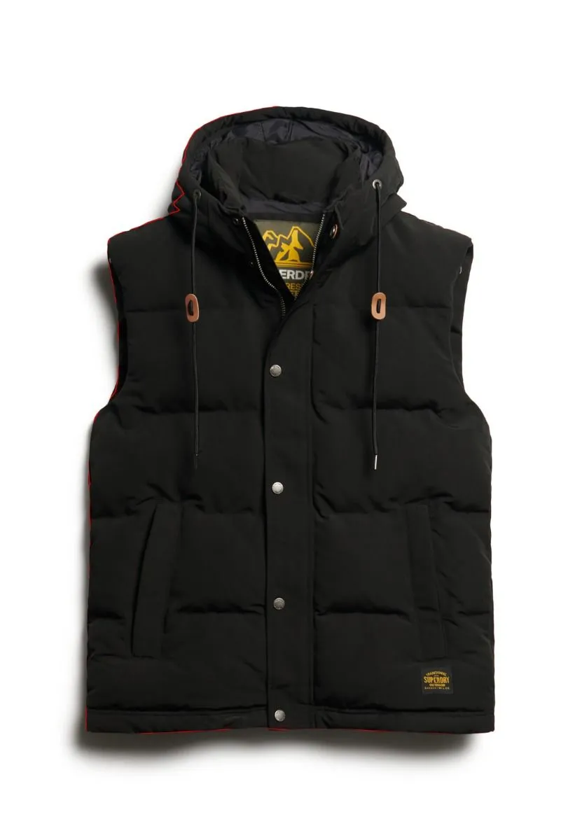 Superdry Everest Hooded Puffer Gilet Bodywarmer Jet Black