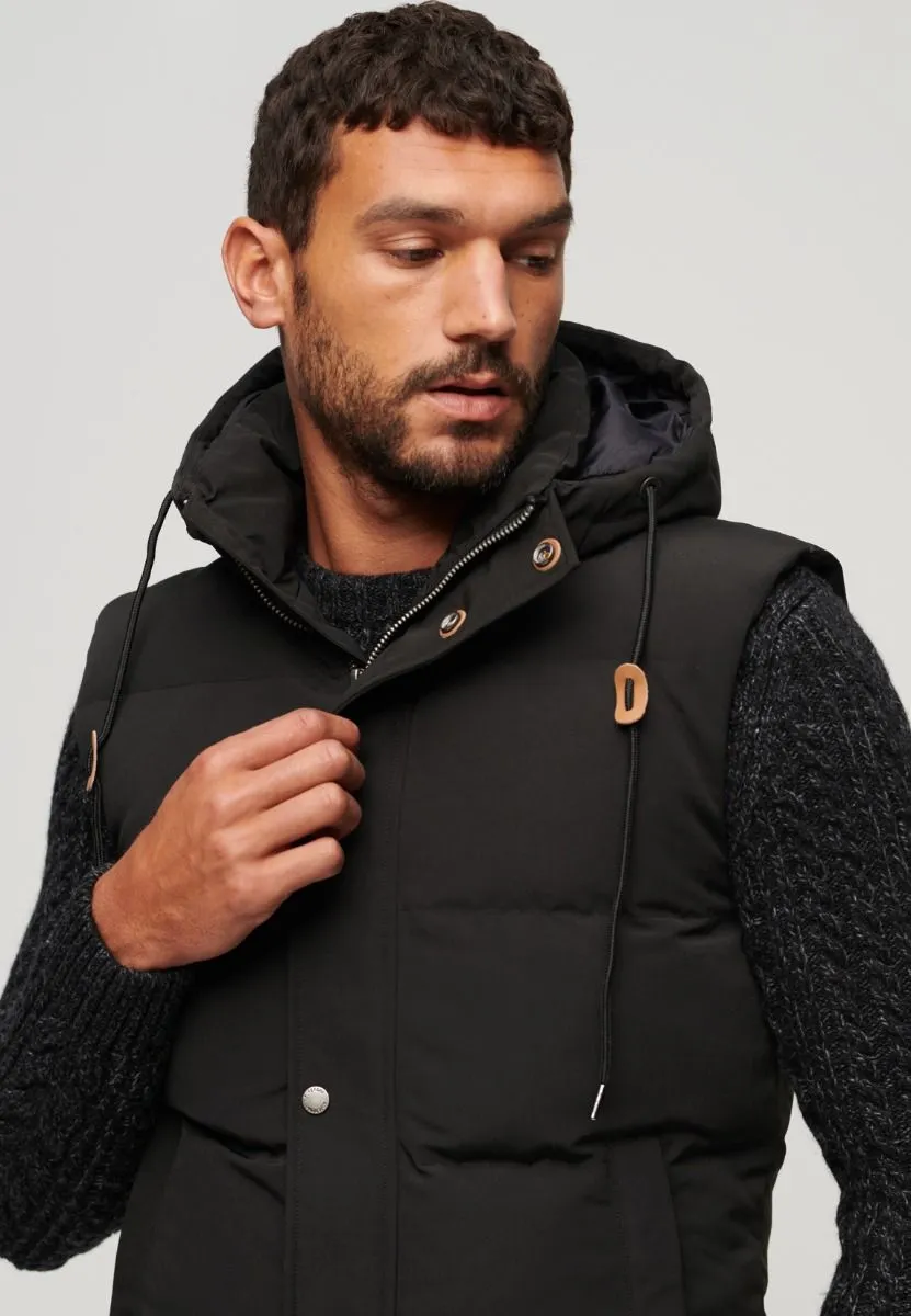 Superdry Everest Hooded Puffer Gilet Bodywarmer Jet Black