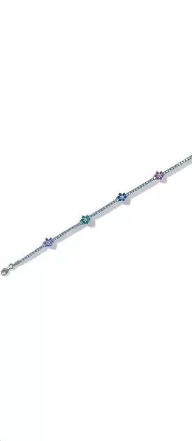 Tennis Bracelet with Multicolor Flowers