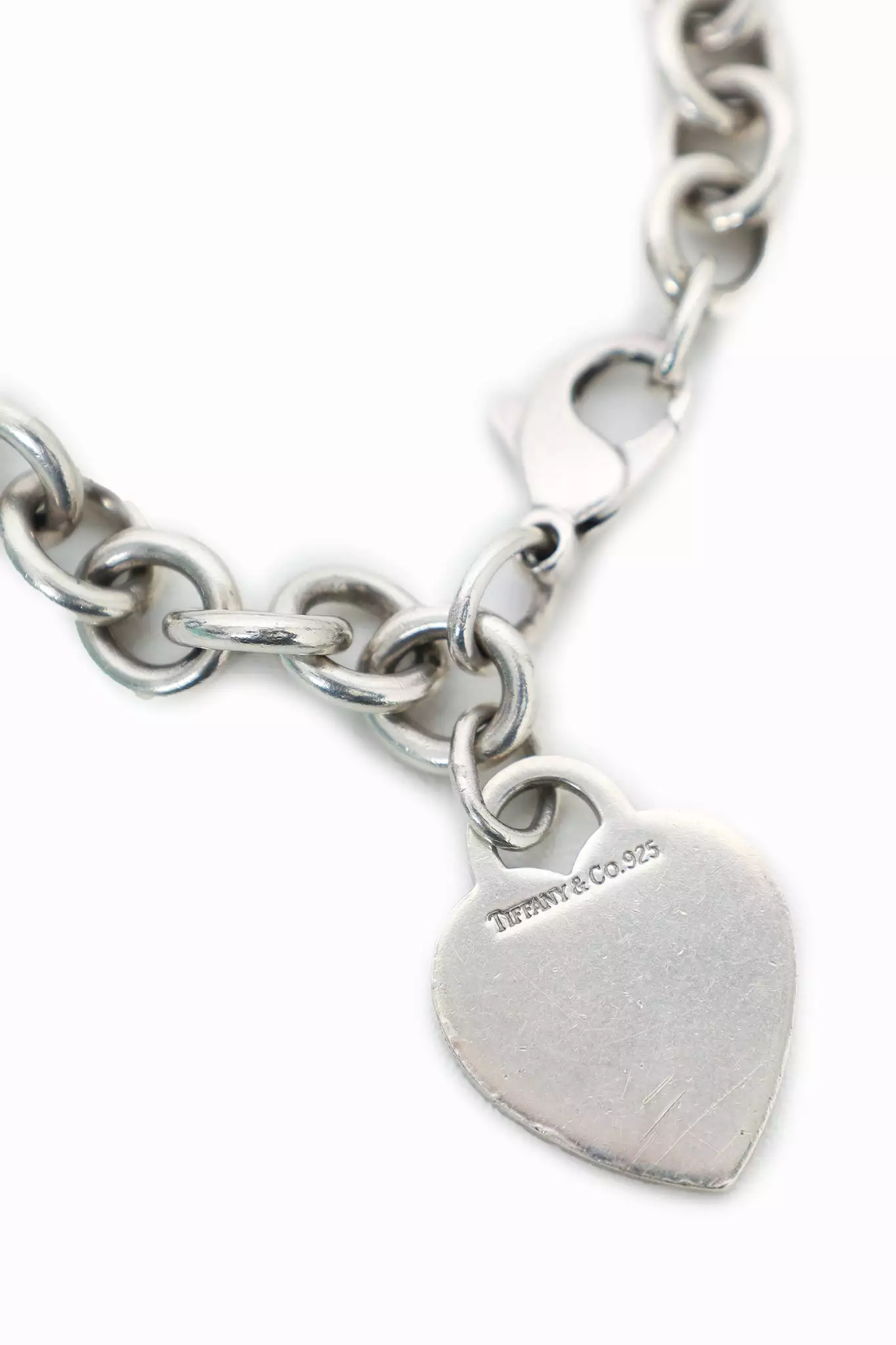 Tiffany & Co Sterling Silver Chain Link Heart Pendant Bracelet