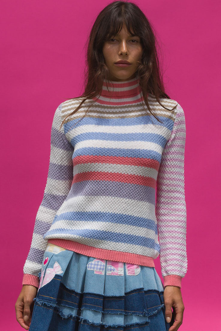 Turtle Neck Top - Tea Cup stripe