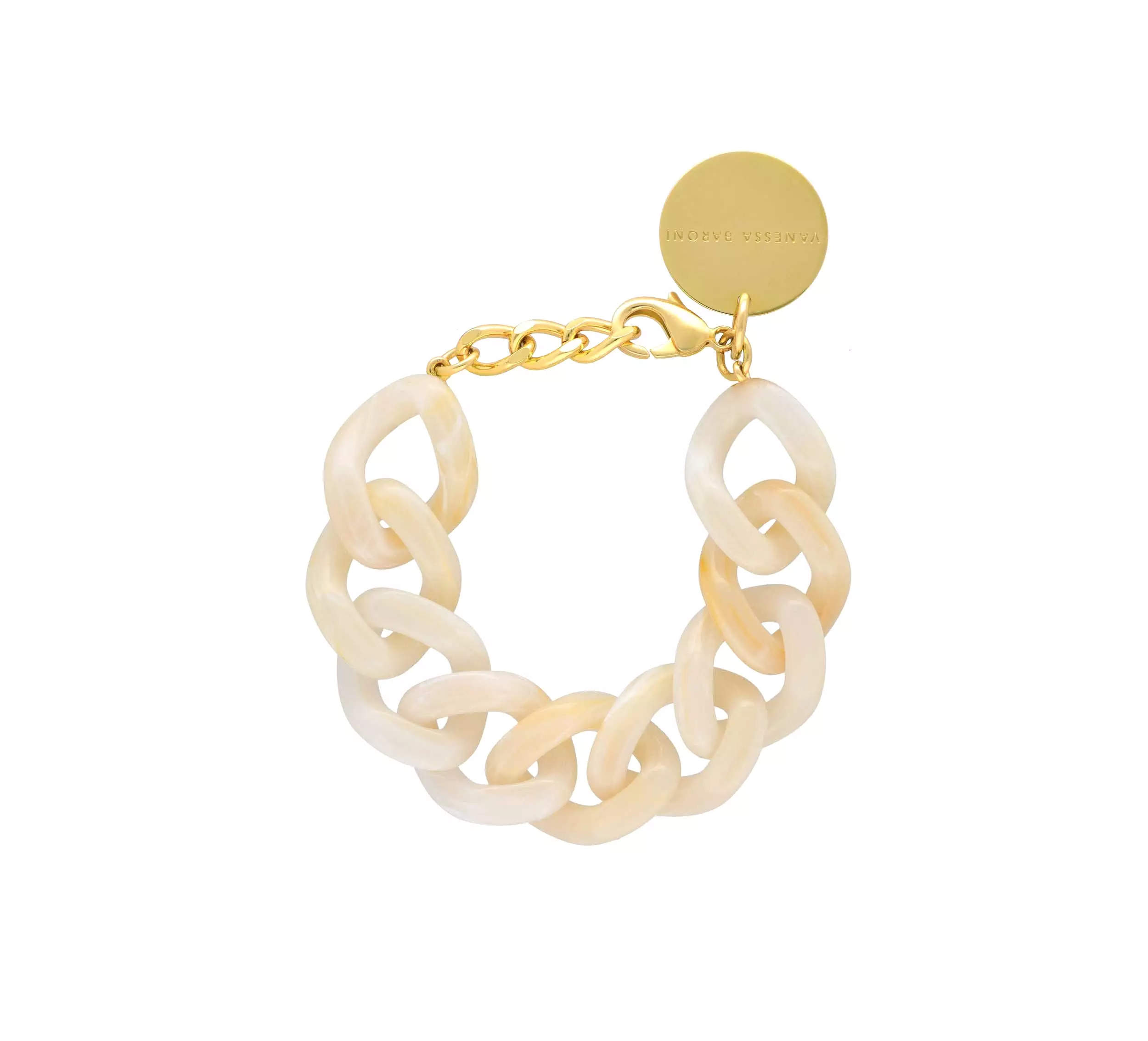 Vanessa Baroni Flat Chain Pearl Marble with Gold  Bracelet