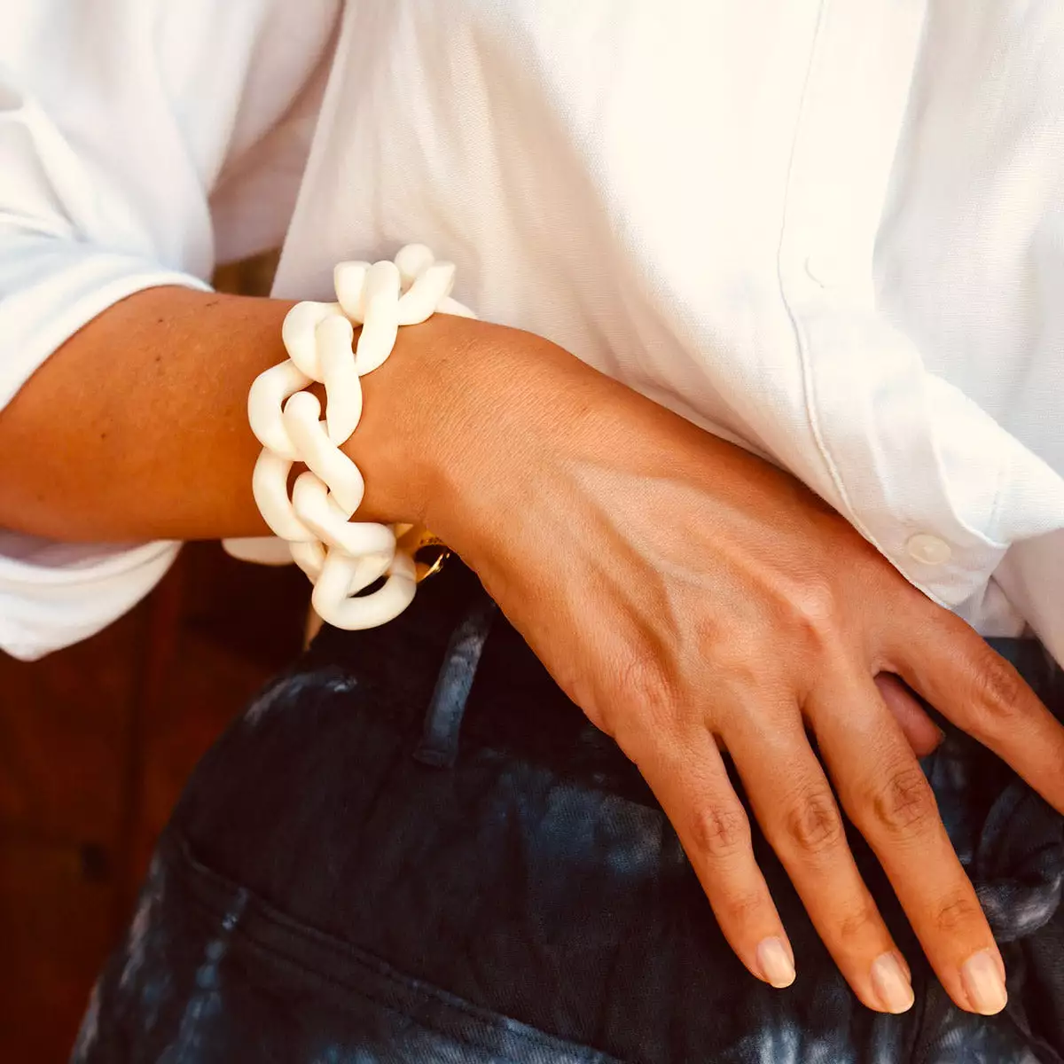 Vanessa Baroni Great Chain Matt Off White Bracelet