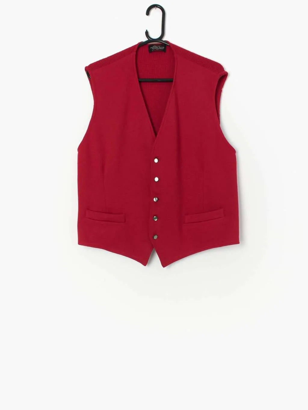 Vintage red wool vest with knitted back – Medium