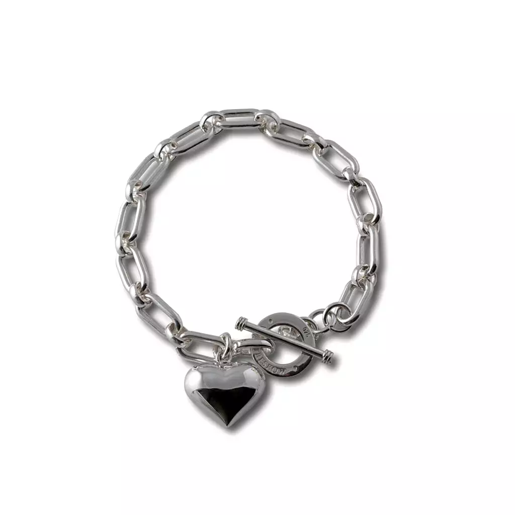 Von Treskow Solid Chain Link Bracelet with Puffy Heart