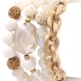 White Bead Stone Glass Bracelet Set