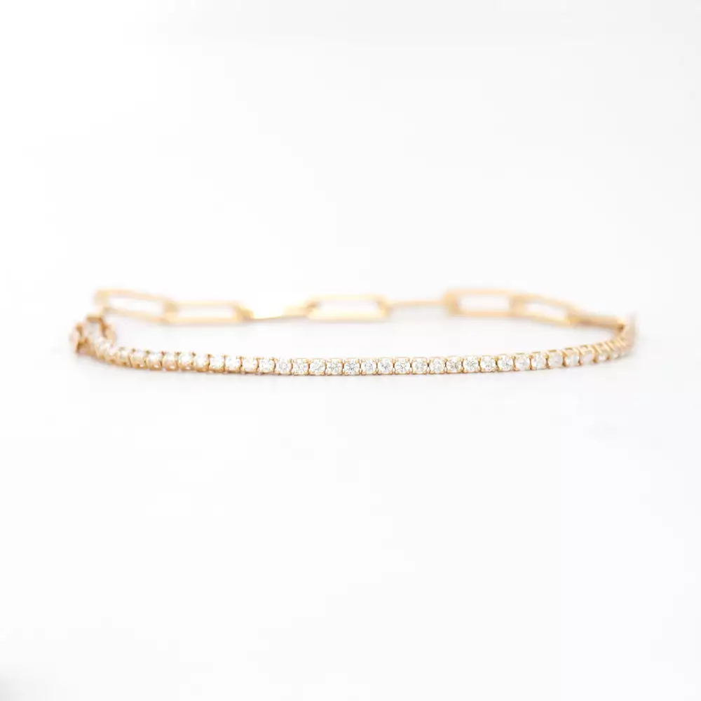 White Diamond & Paperclip Half Tennis Bracelet