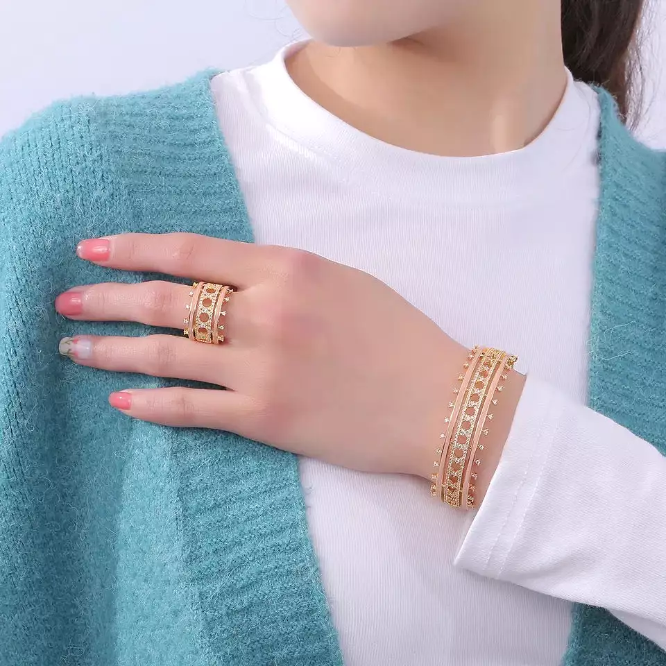 Women Fashion Cuff Bangle Ring Set