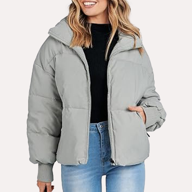 Womens Grey Puffer Jacket | Womens Puffer Grey Winter Jacket