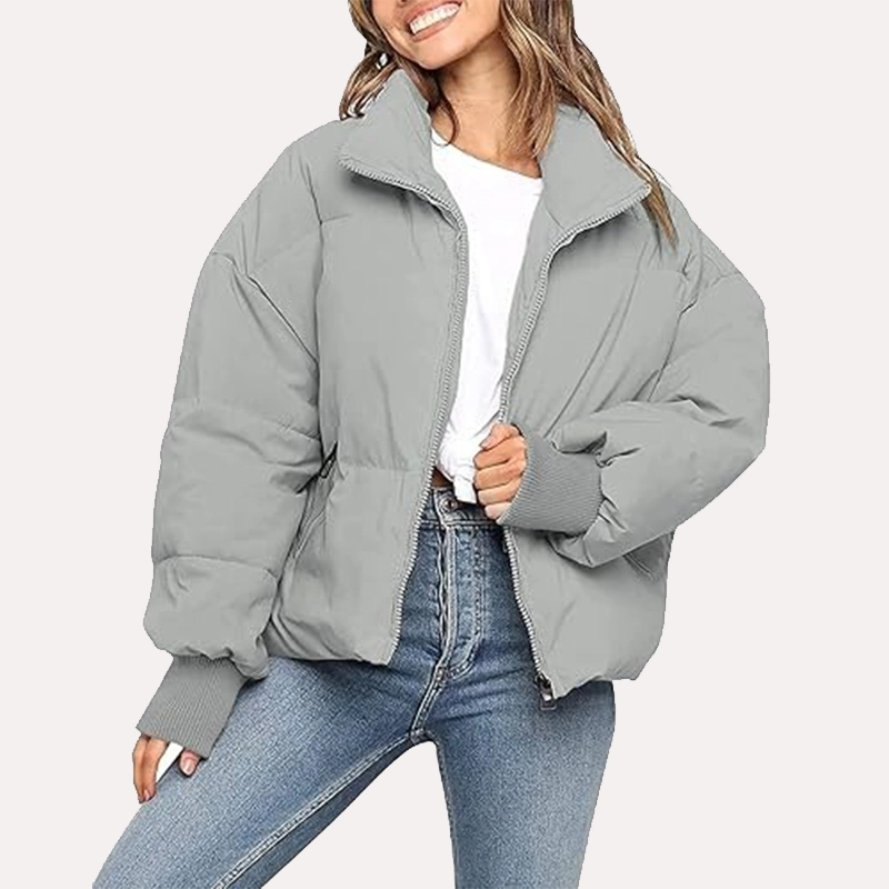 Womens Grey Puffer Jacket | Womens Puffer Grey Winter Jacket