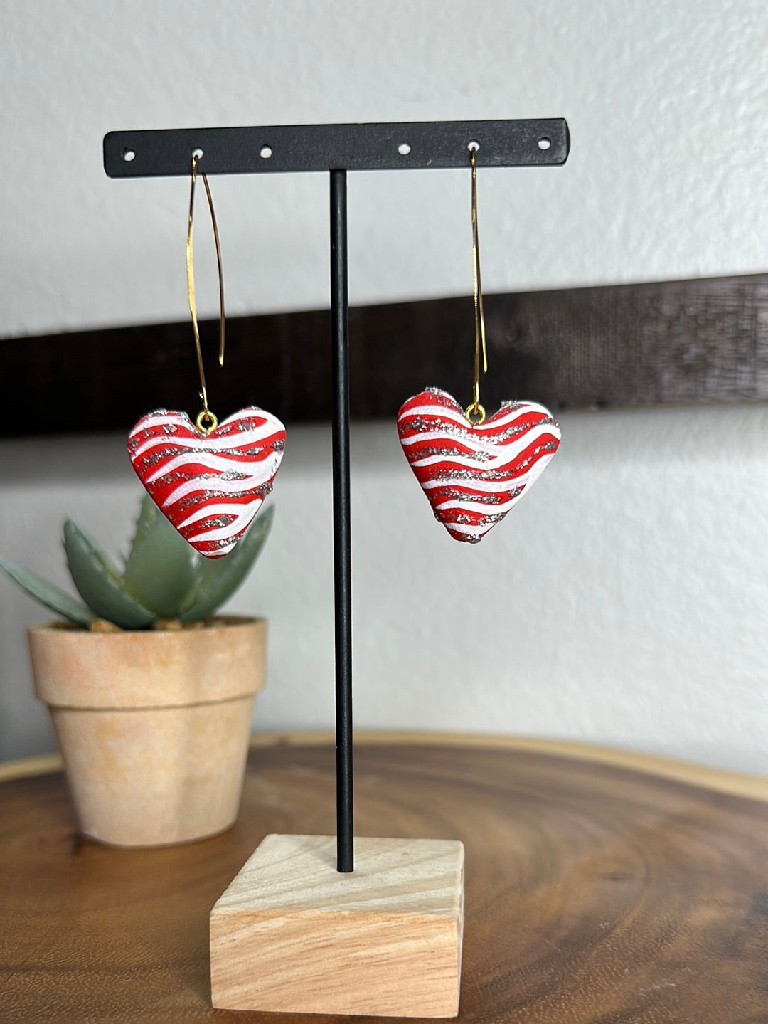 Wood heart  earrings