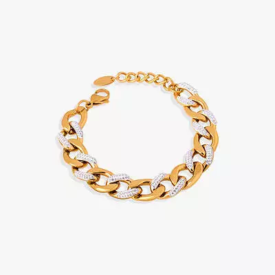 Zircon Titanium Steel Chunky Chain Link Bracelet